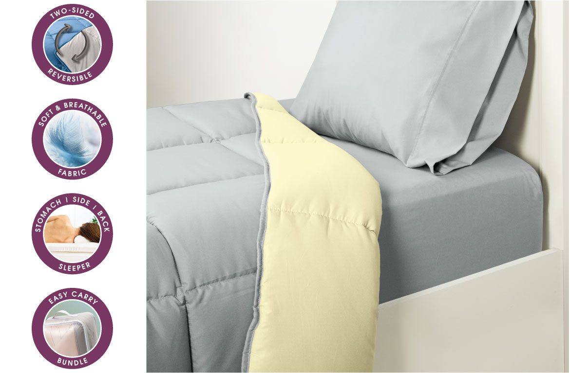 Comfy Sleet - TR-401 - Two-Sided Reversible Comforter - Bottom fitted Sheet - Soft Pillow - EverRest Live Better