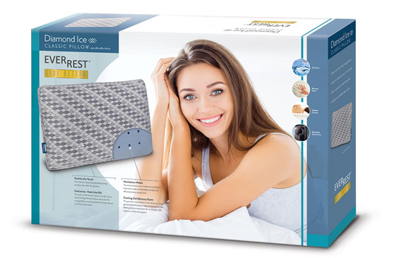Diamond Ice Cooling Pillow - TR-103 - Cooling Memory Foam Gel Core - Sleep Cooler All Night - EverRest Live Better
