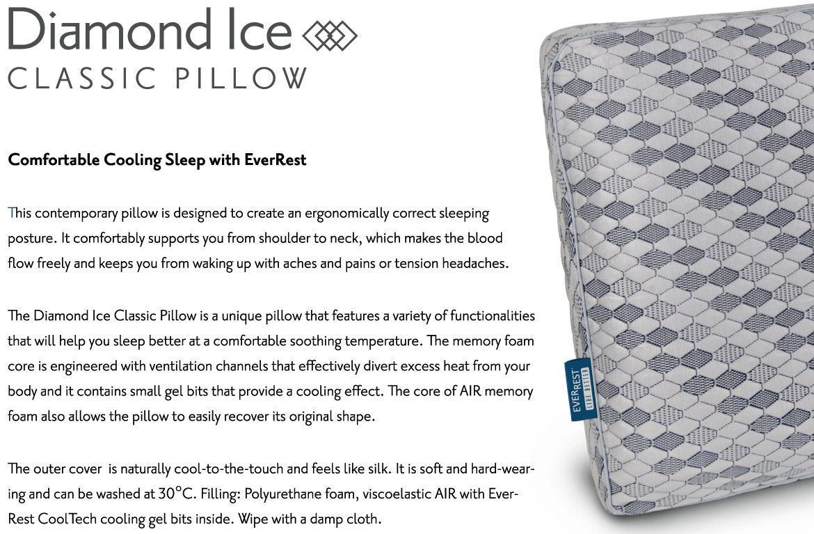 Diamond Ice Classic Pillow - Washing Specifications - TR-103 - Comfortable Cooling Sleep - EverRest Live Better
