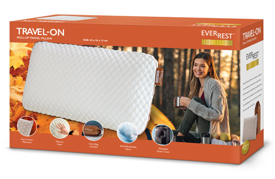 Travel-On Travel Pillow - Memory Foam - Roll Up Pillow - Extra Pillowcase - EverRest