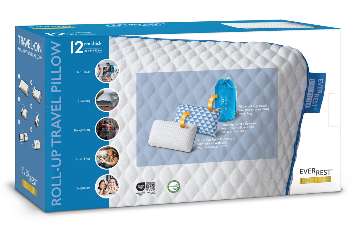 Travel Pillow - TR-116 - Roll-up Memory Foam Pillow - Drawstring Bag - EverRest Live Better