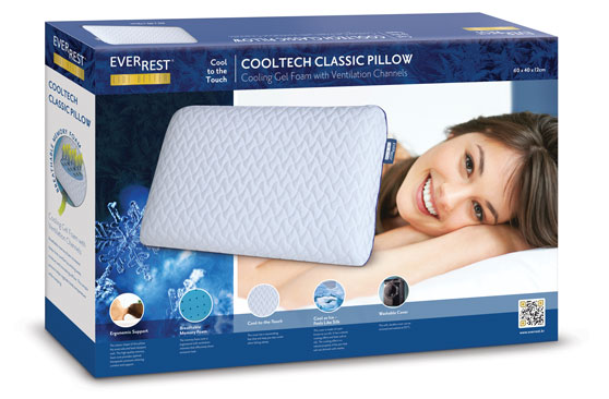 CoolTech Cooling Pillow - Cooling Memory Foam Gel Core - Sleep Cooler All Night - EverRest Live Better