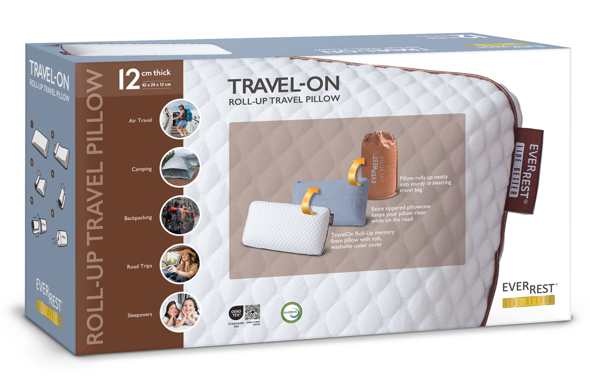 Travel Pillow - TR-118 - Roll-up Memory Foam Pillow - Drawstring Bag - EverRest Live Better