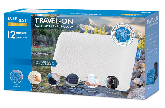 Travel-On Travel Pillow - TR-122 - Cooling Pillow - Camping Pillow - Backpacking Pillow - drawstring bag - EverRest Live Better