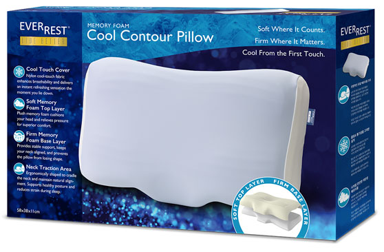 Cool Contour Pillow – Cool Touch Cover – Soft Memory Foam Top Layer – Firm Memory Foam Base Layer – Zero Pressure Pillow – Contour Pillow - EverRest Live Better Pillow