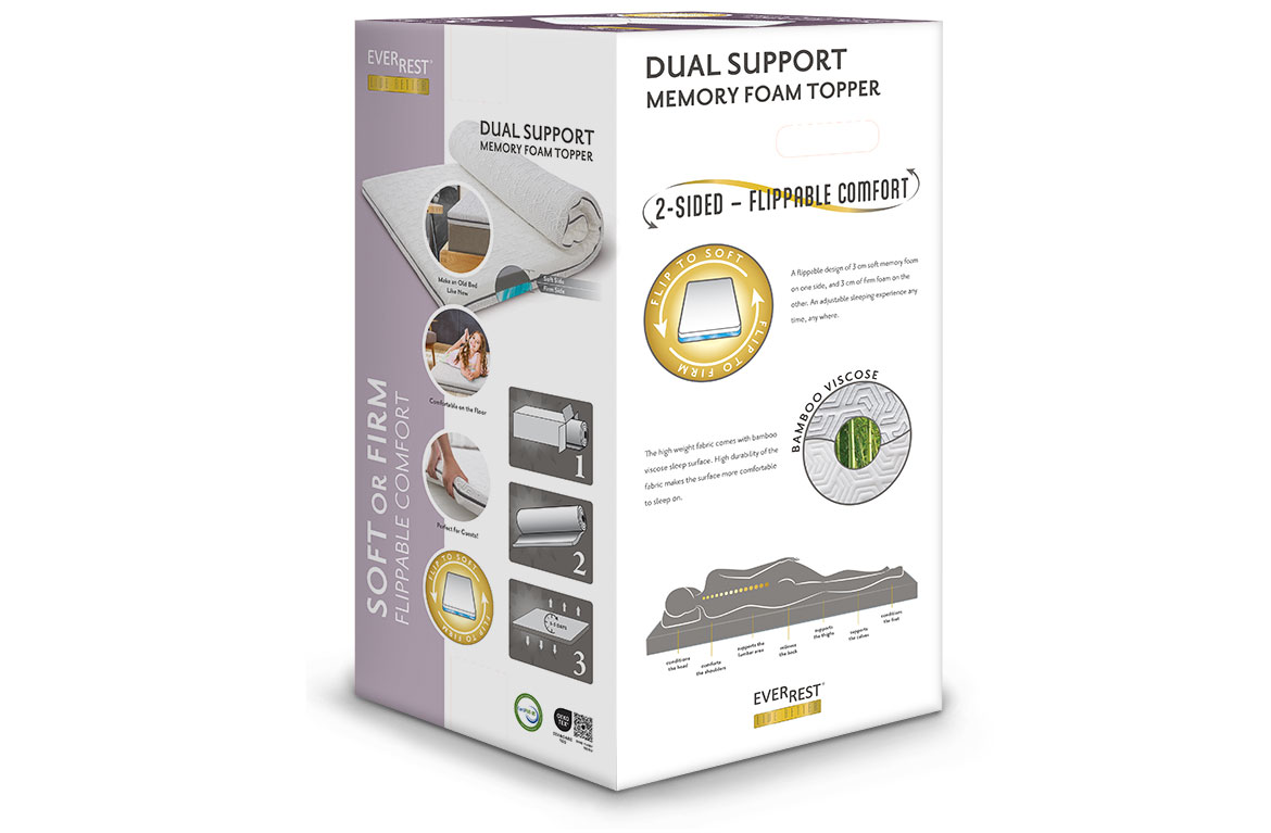 Dual Support Memory foam topper - Bamboo Viscose Fabric Cover - 3cm of Soft Support - 3cm of Firm support - Quality Sleep - Super Single Mattress topper - EverRest Live Better