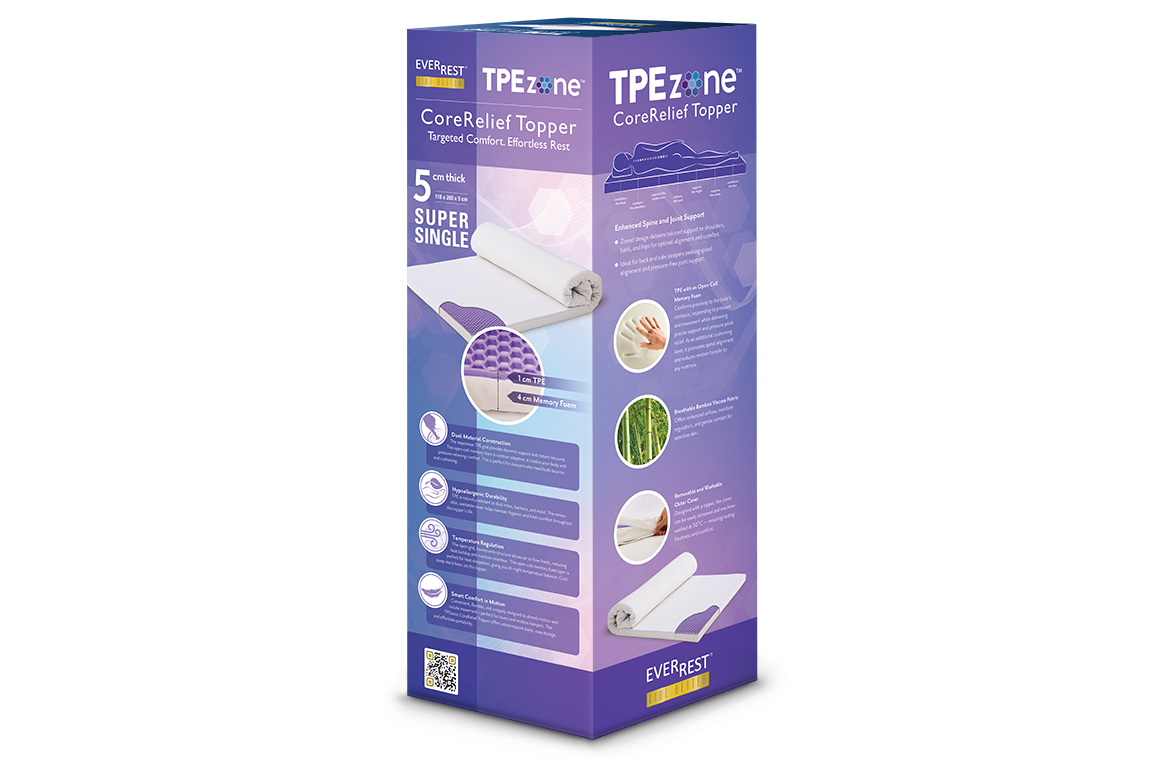 메모리폼 토퍼 - TPE 그리드 지지 구조 - 뱀부 비스코스 패브릭 커버 - 5cm 두께 토퍼 - 알러지케어 - 슈퍼 싱글 매트리스 토퍼 - 2단 구조 - EverRest Live Better