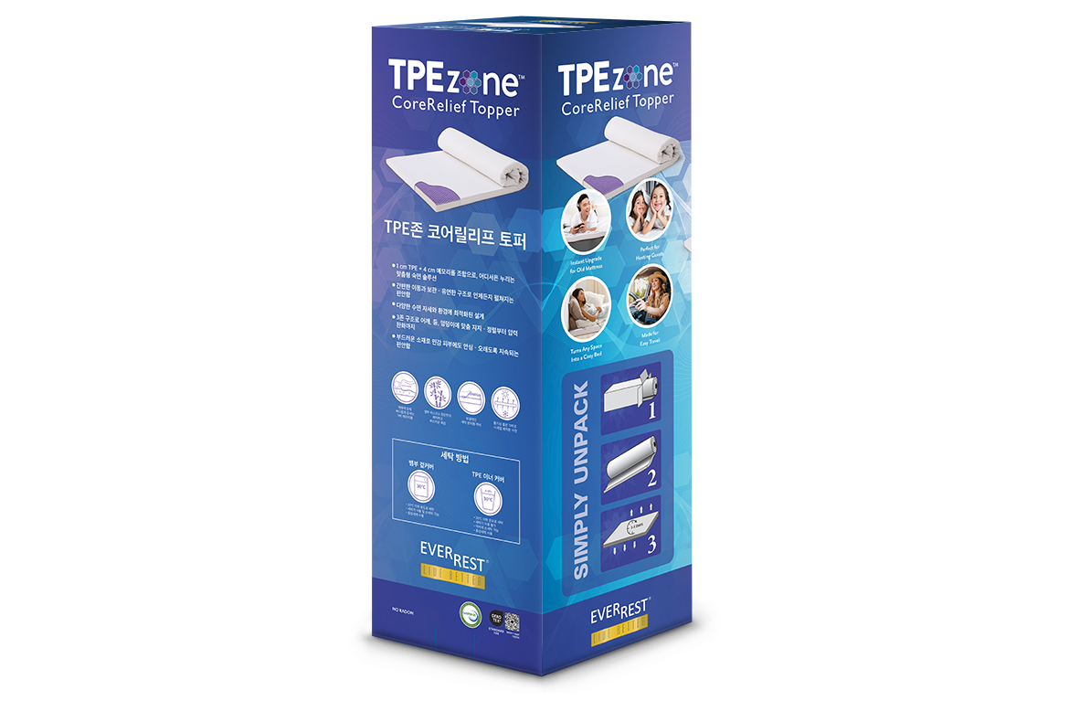 TPE존 온도 조절 - TPE 그리드 지지 구조 - 움직임 흡수 - 척추 정렬 - 뱀부 비스코스 패브릭 커버 - 관절 압박 완화 - 알러지케어 - 슈퍼 싱글 매트리스 토퍼 - EverRest Live Better